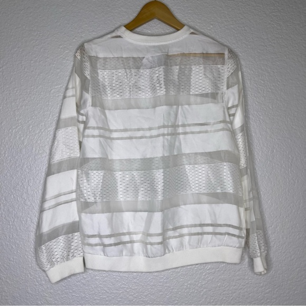 Reformation White Mesh Long Sleeve Stripe Top‎ Size XS